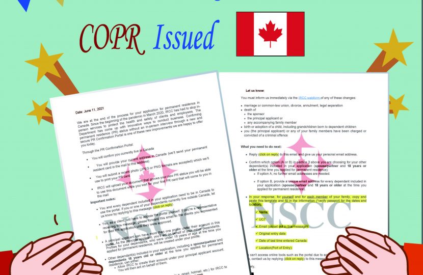 Confirmation of Permanent Residence (COPR) issued, June 11, 2021