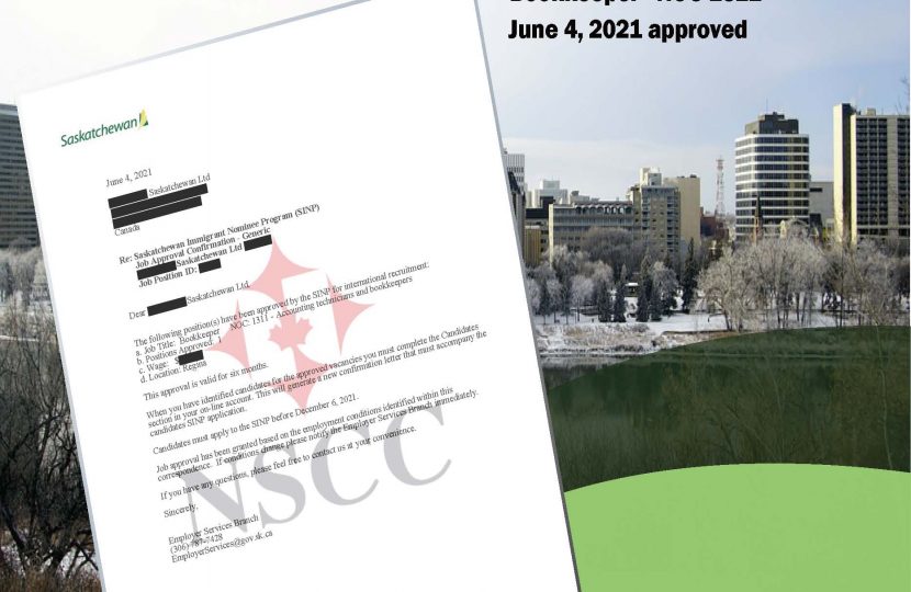 June 4, 2021 Saskatchewan Job Approval Confirmation (JAC) Approved – Bookkeeper