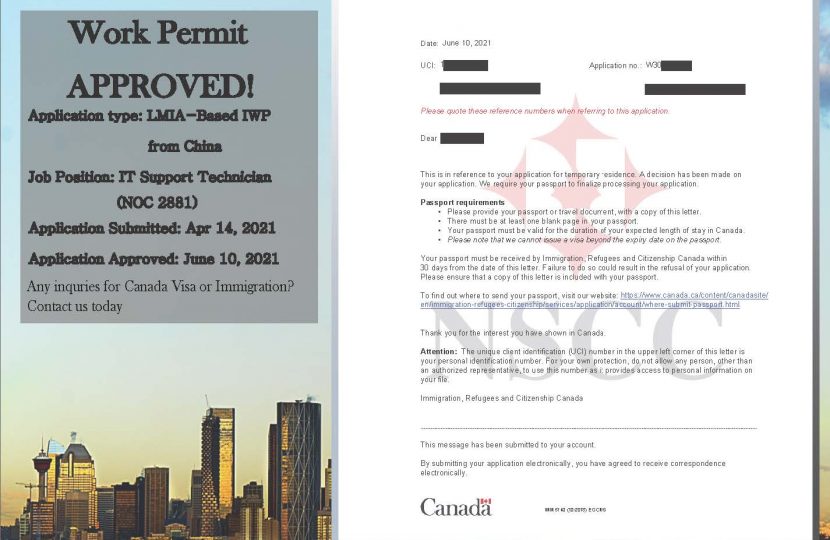 June 10, 2021 Work Permit Approved – LMIA based